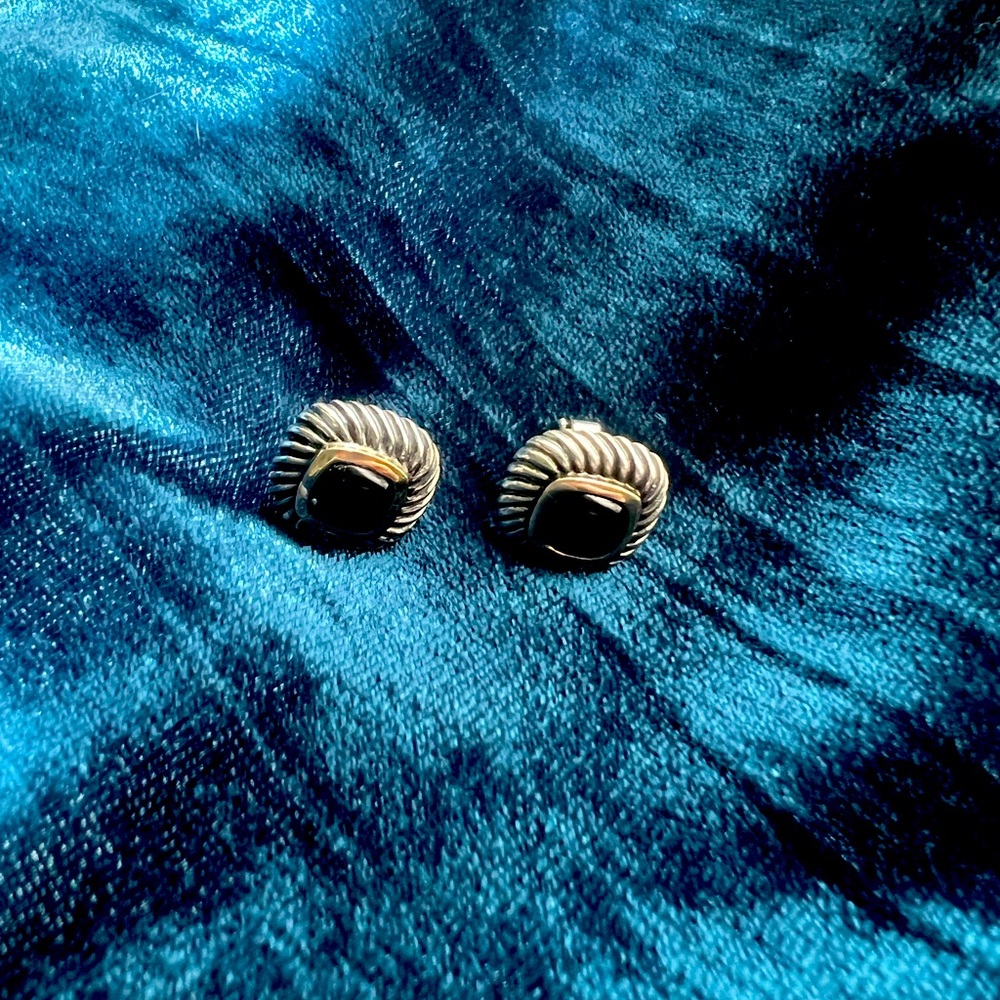 David Yurman Petite Albion Stud Earrings in Sterling Silver with Onyx